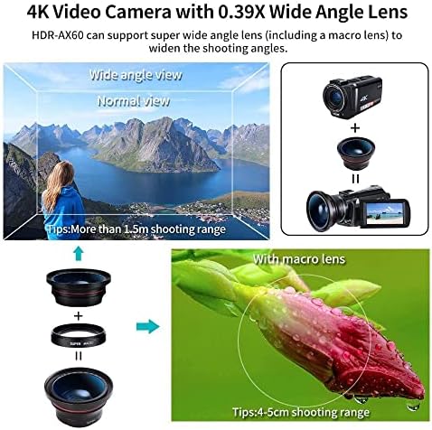Камера за директно излъчване, 4k Камера, видеокамера Ordro с 12-кратно оптично мащабиране, 3,5-инчов Видеокамера