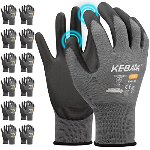 Работни ръкавици Kebada W1 за мъже и жени, Работни Ръкавици за сензорен екран и дръжка, 12 Чифта Механични Ръкавици