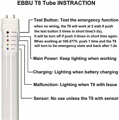 euko 1 опаковка 90 минути Авариен led лампа Т8 Тръба Shop Light Nature White 4000 До Резервната батерия EBBU 4 Фута 18 W = 40