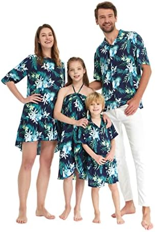 Подходяща Семейна Хавайски облекло Luau за Мъже И Жени За Момичета и Момчета в тъмно синьо Orchid Breeze