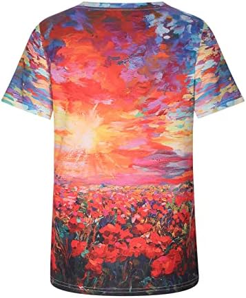 Блуза, Тениска за Жени Лято Есен Памук с Къс Ръкав през Цялата Деколте Лодка Графичен Принт на Цветя Случайни Топ 9H