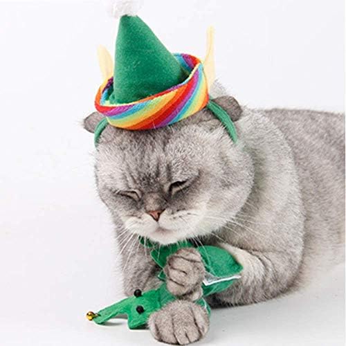 Коледен Костюм за Домашни Любимци ANIAC, Коледно Облекло за Привлекателен Котка с Шапка, Облекло Зелен Елф,