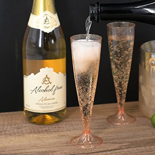 Пластмасови Чаши за вино от Розово Злато с пайети Homy Feel, 30 опаковки за Еднократна употреба Чаши за шампанско на 5