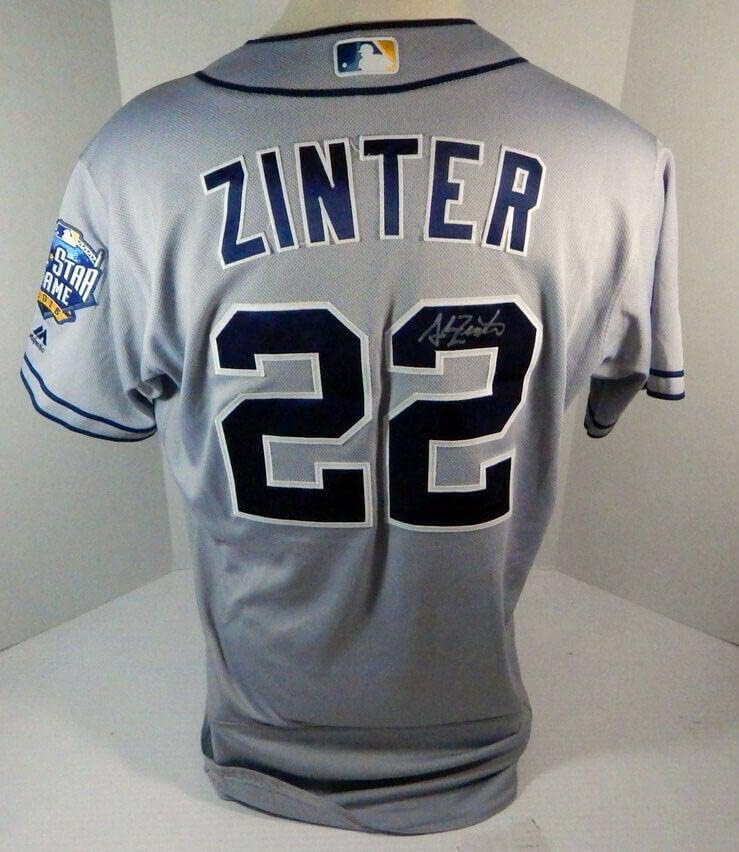 San Diego Padres Alan Zinter 22 Използван В Играта Сива Риза С подпис на ASG P 54 - Използваните В играта Тениски MLB