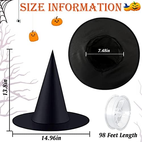 ZeeDix Висящи Украси за Хелоуин, Черна Шапка Вещица с Въже с дължина 98 Метра, аксесоари за Костюм на Вещица, Декор за Парти