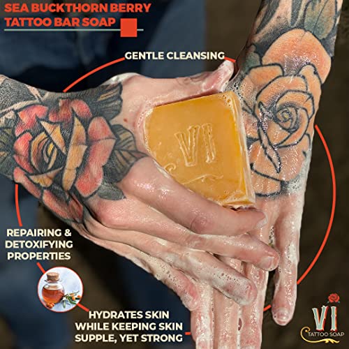 VI Tattoo Soap Сапун за грижа за татуировки, на 3 опаковки, Без мирис, Естествен сапун от морски зърнастец,