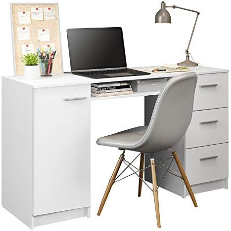 Компютърно бюро Madesa за домашен офис с 3 чекмеджета, 1 Като и 1 рафт за съхранение на, Много места, Дърво 30 x 18G x
