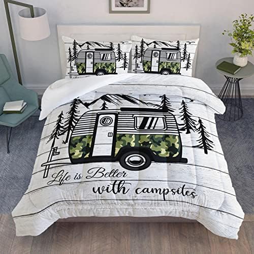 Комплект одеяла HOSIMA Happy Camping Декор, камуфляжное спално бельо за къмпинг Queen Size за деца, интериор