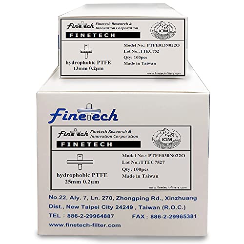 Хидрофобен шприцевые филтри от PTFE с Диаметър от 13 мм, с размер на порите 0,45 μm за лаборатория за филтриране на Finetech (опаковка по 100 броя) Тайванското производство (Гид