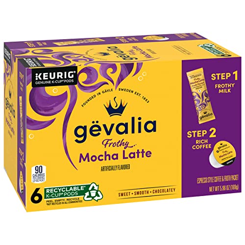 Gevalia, 2-Ступенчатые пакети K-Cup & Froth, 6 броя, кутия обем 5,6 унции (опаковка от 3 броя) (Мока-лате)