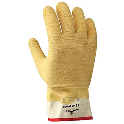 Ръкавица от естествен каучук SHOWA 68NFW с пълно покритие, Памучен поставяне с подплата от кевлар, Пламенна Защитна маншет,