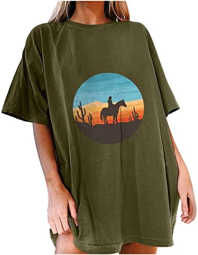 Женска тениска с изображение на Кактус Западната Пустиня, Ретро Тениска с Изображение на Кактус По Залез слънце,