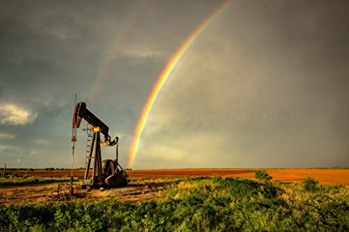 Снимка на нефтени находища, Принт (Без рамка), Изображението на Дъгата, Заканчивающейся при Домкрата помпа След буря