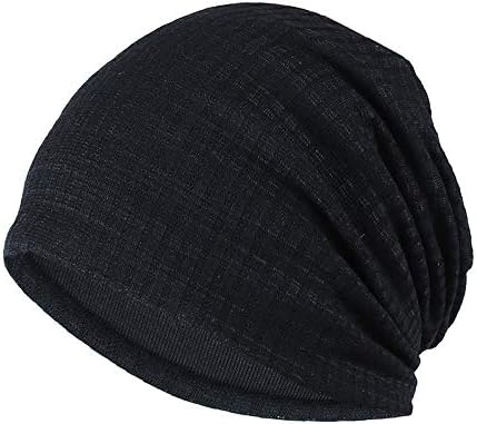 TJZY Унисекс, памучен раирана шапка-бини, тънък шал, шапка с твърди ворсами, Пролет-есен, лято /Черна лента/Както е показано