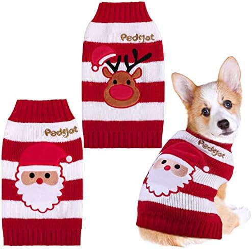 Pedgot/ 2 опаковане на Коледни Пуловери за домашни любимци, Празнични Пуловер за кучета с Елени и Сантой, Облекло