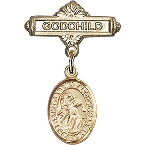 иконата на Бебето от Жълто злато 14 карата с Талисман на Св. Архангел Гавриил и Игла за Икона Кръщелник размер 1 X 5/8