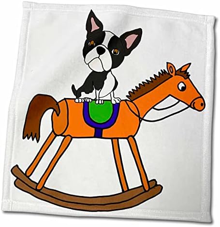 Забавно 3D Готина куче Бостън-териер, Езда На Кон-рока - Кърпи (twl-273476-3)
