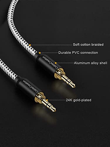 CableCreation Aux Кабел (6 фута / 1,8 м), аудио кабел с 3,5 мм мъж към мъж, Допълнителен стереоразъем 1/8 инча,