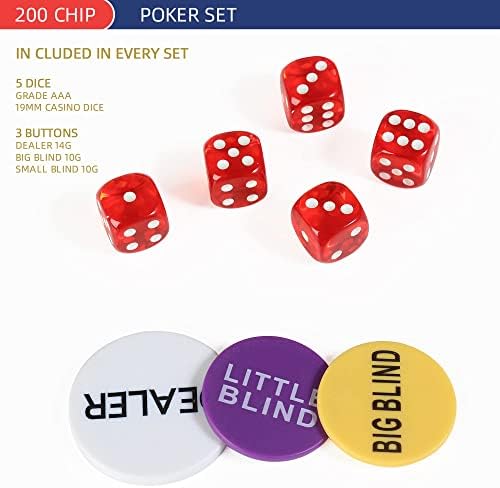 Комплект покер чипове LUOBAO за Texas Holdem покер, Блекджек турнири в Алуминиев корпус, 2 Тестета от карти на Дилъра, бутони Малкия блинд и Големия блинд и 5 Кубчета, 200 (11,5 гр?