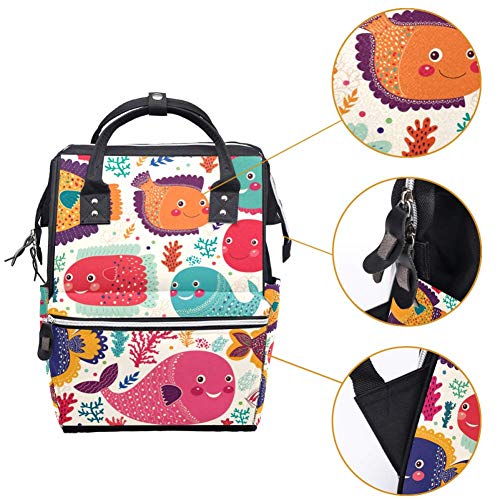 Раница-чанта за Памперси LORVIES с цветен Модел на Риба, Мултифункционален Пътен Раница с Голям Капацитет