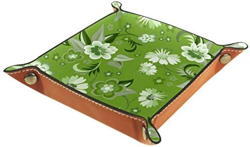 Зелени Флорални Тапети Тава за Камериер Кожена Нощни Органайзер Настолна Чиния За Съхранение на Дреболии Бижута Ключ Телефон