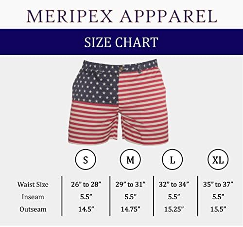 Мъжки къси панталони Meripex Apparel с флага на сащ, Патриотични шорти САЩ с Еластичен колан по вътрешния шев с Дължина