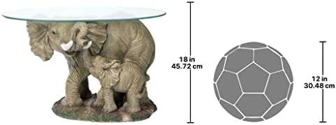 Дизайн на Холна маса Toscano Elephants Majesty African Decor със Стъклен Плот, 30 См, Пълноцветен