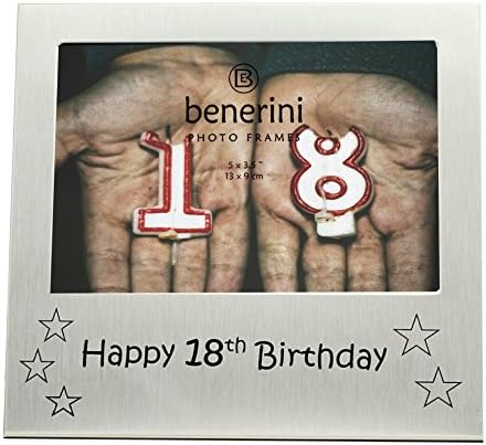 benerini Happy 18th Birthday - Подарък фоторамка с Размер на снимката 5 x 3.5 инча (13 x 9 см) - Матиран алуминий