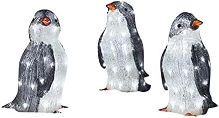 Осветена Коледна Украса за Двора, на открито, 3 бр. Коледни Украшения във формата на Пингвин с led Подсветка, Изкуствен