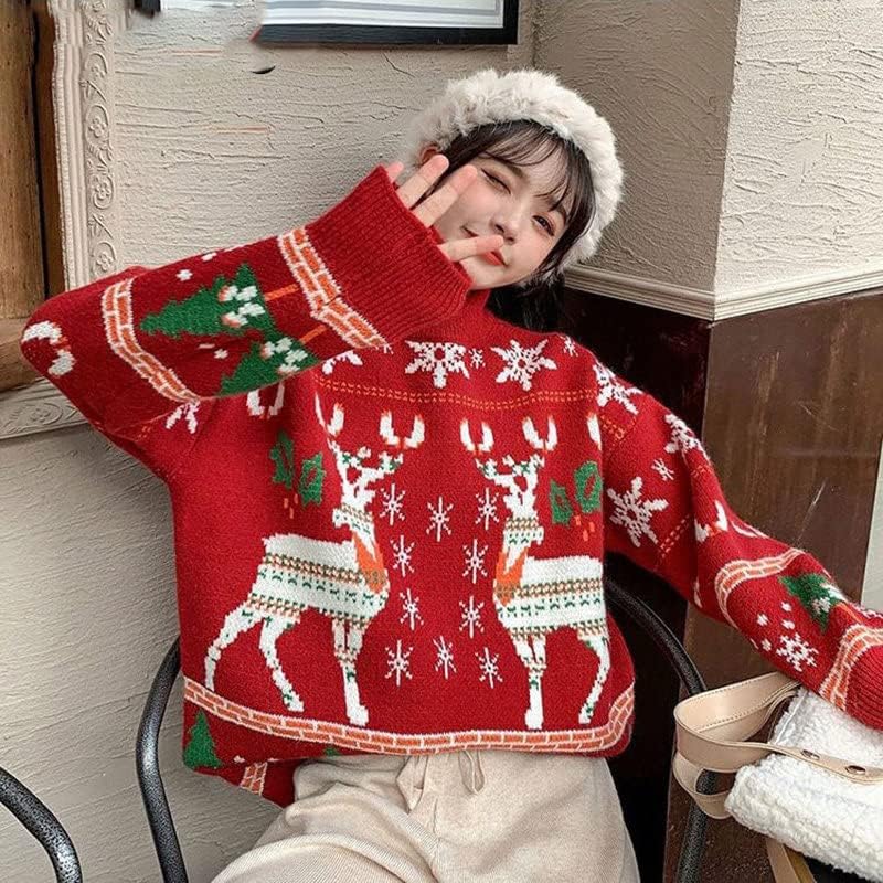 Дамски Пуловер с кръгло деколте и Коледни Снежинками от Лосове, Есенно-Зимни Ежедневните Свободни Възли Блузи