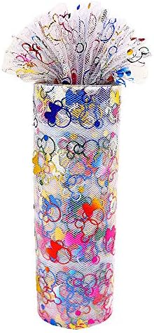 Yuanchuan Блестящи тюлевые ролки x 6 инча 10 ярда (30 фута) Цветни мультяшные Тюлевые Ролки, Бобини, Тъканно Пакетче за прагове