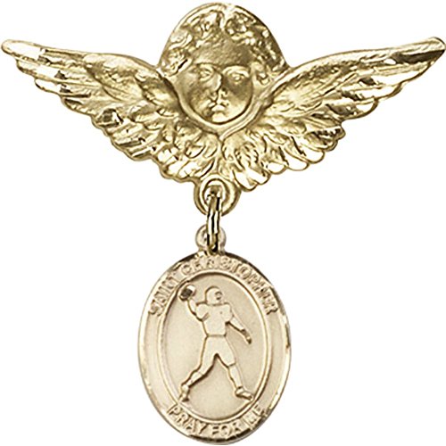 Детски иконата със златен пълнеж със свети Кристофър /Футбол Чар и Икона на Ангел с крила - Игла