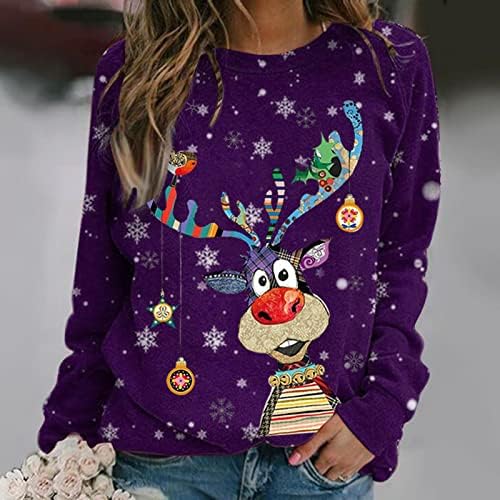 Жена Грозна Коледен Пуловер, Забавни Ризи с дълги ръкави и Сладък Принтом Елен, Есенна Новост, Коледни Свитшоты