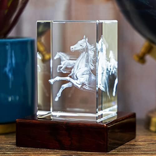3D Фотокристалл с Коне, Подарък за Фен на Животни, Художествена Гравиране на Стъкло, Изображение с Лазерно