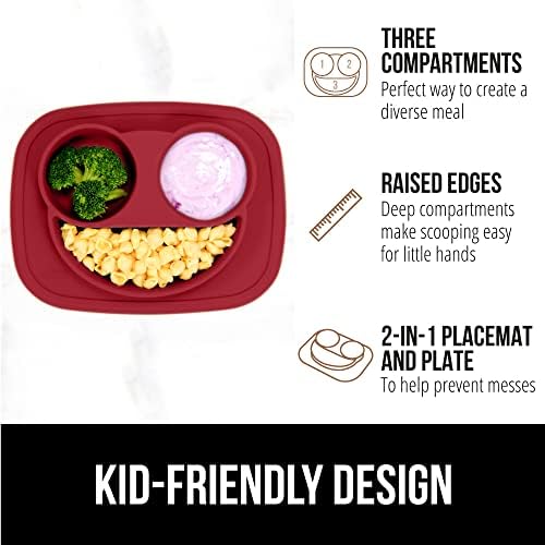 Силиконовата чиния за бебешка храна Gorilla Grip и накладка за незадържане на урина, червена чиния за бебешка