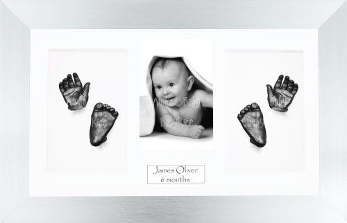 Комплект за детска леене BabyRice / Рамка от матирано Сребро 14,5x8,5 инча / Бяла Планина, на 4 дупки / Бяла основа / Оловен