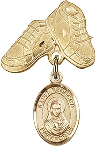 Детски иконата със златен пълнеж, талисман на Света на Ребека и игла за детски сапожек размер 1 X 5/8 инча