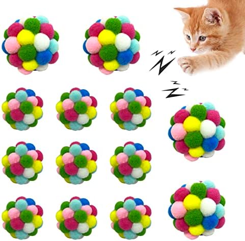 Играчка Yaonrach Cat Bell Balls - 13 Опаковки Цветни Меки Топки за Коте с Камбана Вътре, Интерактивни Пухкави Топки
