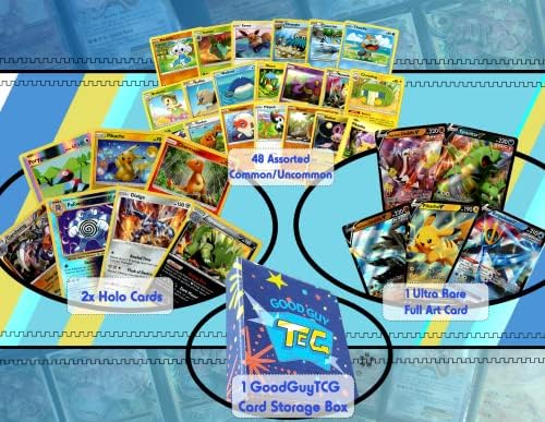 Ултра Рядък набор от 50 карти = 48 различни карти TCG, 2 произволни карти от фолио, 1 Уникална ултра Рядък карта, Плюс кутия за съхранение на тесте TCG Good Guy