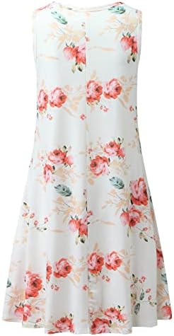 iQKA дамско късо мини-рокля на бретелях с флорални принтом, без ръкав, с кръгло деколте, лятна ежедневни тениска,
