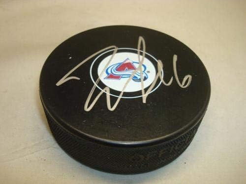 Никита Задоров подписа хокей шайба Колорадо Аваланш с автограф 1А - за Миене на НХЛ с автограф