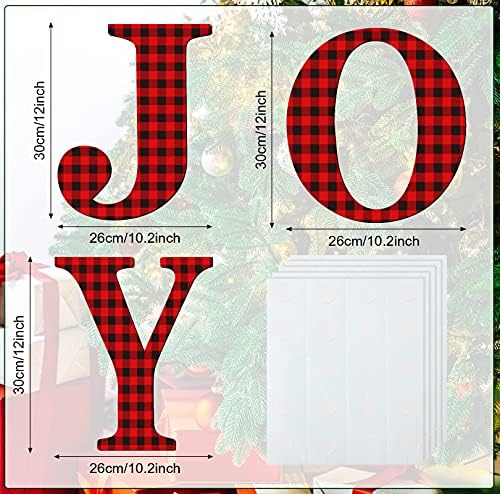Комплект от 3 теми, 11,8-Инчов Коледен Знак с Надпис Радост, Червен Знак на Радост от дърво в Клетка от Бъфало, Големи Селски