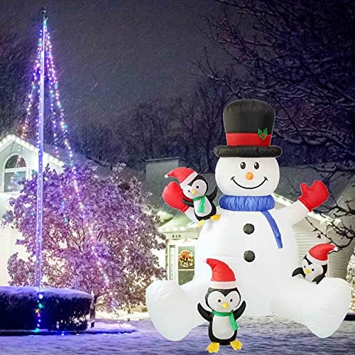 Коледа Надувное украса TUWUNA под формата на Снежен човек и Пингвини дължина 6,89 метра с Цветни Въртящи led Лампи