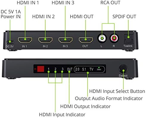 LiNKДЛЯ 4K @60hz HDMI Суич 3 в 1 Изход 3 HDMI Порт HDMI Комутатор Аудио Екстрактор с IR дистанционно Поддръжка на HDMI to Toslink