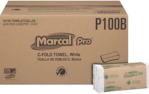Хартиени кърпи Marcal Pro C-Fold, 100 % Рециклирани 1-пласт, 150 Сгънати Кърпи В опаковка, 16 Опаковки В