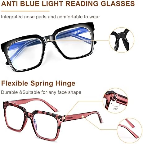 ЛЕСНО РАЗБИРАЕМ, 3 Чифта Очила за четене за жени, Компютърни Squre, Блокиране на Синя Светлина, Анти-UV-Четци