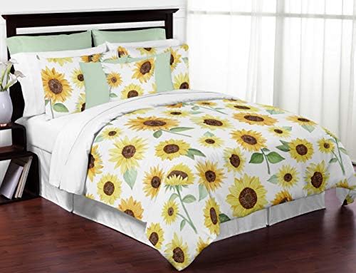 Sweet Jojo Designs Жълти, Зелени и бели Декоративни възглавнички в стил на Слънчогледа в стил Бохо с Цветен Акцент - Комплект