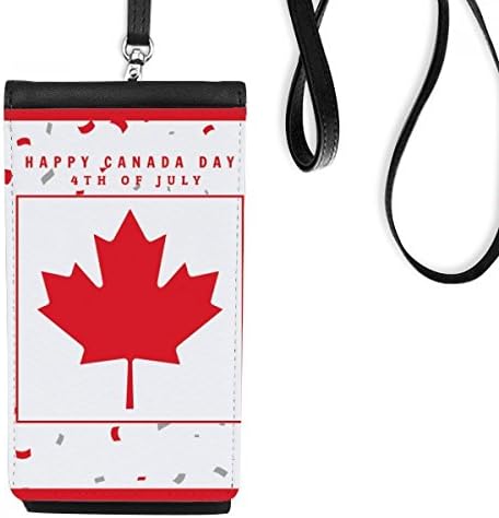 Честит Ден на Канада на 4 юли Кленов Телефон в Чантата си Портфейл Окачен Мобилен Калъф Черен Джоба