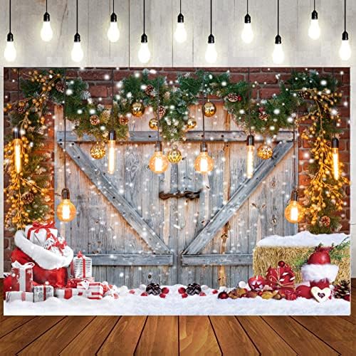 LTLYH 7x5ft Коледен Фон За Снимки Коледна Вратата на Бараката Фонове Зимни Снежни Украшения Снимка Фон Коледен Празник Фотобудка