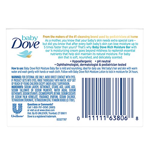 Шоколад сапун Baby Dove Наситен с Влага, По-Нежен и Подхранващ от обикновените барове детски сапун, Отмива бактериите,